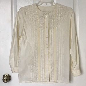 Vintage Cotton Victorian Style Lace Collar Shirt